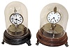 Clocks- 2 (Two) Briggs Rotary: one original 30 hours, c1878; one Horolovar modern 8 day German reproduction; wood bases and glass domes