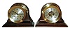 Chelsea Clock Co, Boston, 8 day ship's bells clock #806638 and barometer set, 4" dials, screws bezels, in mahogany cradles, 1977