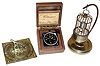 Clocks- 2 (Two) and a sundial: Longines Wittnauer boxed 8 day aircraft clock; Renco/J.Kaiser 30 hour German birdcage novelty alarm clock; plus a modern brass English sundial. 20th century