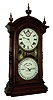 Southern Calendar Clock Co., Saint Louis, MO, "Fashion No. 4" 8 days, time and strike, double dial calendar shelf clock in a walnut case, c1885.