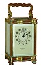 French brass and glass 8 day time only, carriage clock, dial signed Shreve Crump & Low, Boston, with leather carrying case, c1900