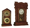 Clocks- 2 (Two): (1) E. Ingraham & Co., Bristol, "Doric", 30 hours, time, strike & alarm, c1875. (2) E. Ingraham & Co., Bristol, "Pacific", 8 days, time and strike, pressed oak from the "Ocean Line", c1915, .
