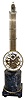 Reproduction Asian upside-down 8 day brass swinger spuriously signed "Huguenin A Paris", on marble base (no glass dome), late 20th century
