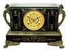 Ansonia Clock Co., New York, "Sicily" black enameled iron 8 days, time and strike, mantel clock with visible escapement, c1894