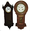 Clocks- 2 (Two) 8 days, time and strike, wooden wall clocks; Japanese "Felag" round head; Asian(?) small Vienna regulator; 20th century