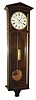 Austria, Dachluhr, 6 light mahogany veneered case with light wood borders, backboard with book matched, figured mahogany veneer, engine turned brass bezel, Roman numeral white enamel dial, blued steel hands, brass 8 day timepiece movement, brass pendulum with steel rod, 1830