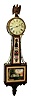 Waltham Clock Co., Waltham, Mass., "Banjo" wall time clock, 8 days, time only, weight driven movement in a cross banded mahogany case with painted metal dial and reverse painted Mt. Vernon tablets, c1930