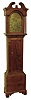 Levi & Abel Hutchins, Concord, N.H., tall clock, 8 days, time and strike, weight driven movement in a birch case with broken arch pediment, bracket base and brass dial, date calendar with signature in arch, c1790