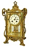 France, 8 days, time and strike, crystal regulator with pendule a Paris movement and gilt mercury pendulum. Art nouveau inspired openwork spelter / white metal frame with bright gold-tone finish, on tall feet and with pagoda like top, containing the polished brass case with beveled glasses, Arabic numeral white enamel dial, gilt hands, c1900