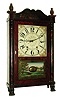 Ephraim Downs, Bristol, Conn., 30-hour, time and strike, weight driven wood movement stenciled half column & splat shelf clock with carved paw feet and pineapple finials.  c1830