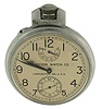 Hamilton Watch Co., Lancaster, Penn., model 22 chronometer with wind indicator, 35 size, 21 jewels, stem wind, pin/stem set, adjusted to 6 positions and temperature, straight line damascened nickel plate movement, with lever escapement and micrometric regulator, Arabic numeral metal dial and black steel, spade and poker hands, contained in an screw back and bezel, open face base metal case with ordnance department information engraved on back, and with inner and outer protective boxes, the inner with glazed aperture for viewing the timepiece, outer box with name plate on front, serial #1792, c1940, with associated performance certificate, service bulletin, and "Hamilton Marine Chronometer Log Book".