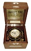 Hamilton Watch Co., Lancaster, Penn., model 22 chronometer with wind indicator, 35 size, 21 jewels, stem wind, pin/stem set, adjusted to 6 positions and temperature, straight line damascened nickel plate movement, with lever escapement and micrometric regulator, movement marked "U.S. Navy Bu. Ships - 1943", Arabic numeral metal dial and black steel, spade and poker hands, in a gimbaled bowl, contained in a mahogany box with name plate on front, serial #2F26390, c1943, with outer protective box, "Care and Handling of the Hamilton Marine Chronometer" booklet, and "Correct Time" display card inside lid.