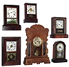 Clocks- 7 (Seven) American: (1) New Haven Clock Co., New Haven, "Mirror" model 8 days, time and strike, oak "gingerbread" shelf clock with inset mirrors, c. 1913. (2) New Haven Clock Co. "Small Octagon Prize Extra" 30 hour time & alarm octagon top cottage clock. (3) Gilbert Mfg. Co., Winsted, Conn., 30 hours, time and strike,, cottage clock, c. 1866. (4) Unknown maker 30 hour time & alarm cottage clock. (5) Seth Thomas, "Round Band" 30 hours, time and strike, shelf clock, c. 1870. (6) Seth Thomas, Thomaston, 30 hours, time and strike,, cottage, c. 1890. (7) Ithaca Calendar Clock Co., Ithaca, N.Y. "Farmer" double dial perpetual calendar shelf clock, c1875