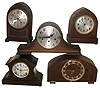 Clocks- 8 (Eight) wood 8 days, time and strike, mantel clocks: Sessions "Amherst", c1921; Linden with triple chime; two Seth Thomas "Regal" models with Adamantine case, c1921 German round top, c1930; Gilbert tambour, c1920; Seth Thomas "Wye" model with two-tone chime, c1924, Seth Thomas unidentified model tambour, c1920; all 20th century