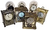 Clocks- 7 (Seven) German 400 day anniversary brass and glass mantel clocks: includes Kundo, Schatz, and Coma in round dome and square case styles, 20th century