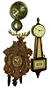 Clocks- 3 (Three): Seth Thomas nickel 30 hour outside-bell ship's clock, 1879 patent date on dial; Seth Thomas small mahogany rear-wind time only, banjo dated 1958; Lux Mfg. Co., Waterbury, Conn., 30 hour cuckoo clock with composite front,