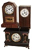 Clocks- 3 (Three) time and strike wood mantel clocks: French with 8 days, time and strike, with Marti stamped movement and rosewood case, c1900, Jerome & Co., New Haven "Dreadnaught" 30 hours, time and strike,, shelf, c1880; Sessions Clock Co. 8day time and strike, "No.570" black enameled mantel clock, c1910.