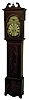 Scottish tall clock, 8 days, time and strike, weight driven, brass movement in a mahogany and mahogany veneer case with string and diamond inlay, crotch mahogany door and base and a painted iron dial and date calendar, c1840