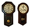 Clocks- 4 (Four) wall, 3 Connecticut and 1 Vienna: (1) Welch, Spring & Co., Forestville, Conn "Verdi" model 8 days, time and strike, clock in rosewood veneer case, c1870.  (2) Ansonia Clock Co., New York, "Regulator A" model 8 day timepiece in a walnut case, c1900.  (3) Ansonia Clock Co, New York, 8 day advertising clock in darkly finished case, c1900.  (4) Period small Vienna Regulator case with modern spring driven 31 day time and strike movement. c 1890 (case only).