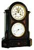 France, black slate mantel clock with barometer, case with projecting, molded base, and domed top, with griotte marble inlay and gilt, incised line decoration, Roman numeral white enamel dial with exposed Brocot escapement, blued steel Breguet hands, and white enamel barometer dial below, with pierced blued steel indicator and gilt set hand, 8 days, time and strike, pendule a Paris movement, c1880