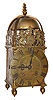 England, lantern clock, brass case with pierced frets, turned columns, feet, and finials, the top with turned finial and a large bell, Roman numeral engraved brass dial, signed "James Gray Shaston", Winterhalder and Hofmeier 8 days, time and strike, movement