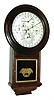 Welch, Spring & Co., Forestville, Conn., "Gale Drop Calendar No. 2" astronomical wall clock, 8 days, time and perpetual calendar, spring driven movement in a rosewood case with grained bezel, papered metal dial and Drop No. 1 style reverse painted lower tablet, c1875