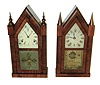 Clocks- 2 (Two) (1) Chauncey Jerome, New Haven, Conn., 8 days, time and strike, steeple, c1845. (2) Brewster & Ingrahams, Bristol, Conn., 30 hours, time and strike,, steeple with brass springs, c1850.