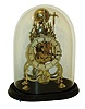 English, single fusee skeleton timepiece, striking a single bell tone on the hour. in a pierced Gothic frame, and with old glass dome, c1900