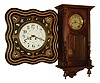 Clocks- 2 (Two) French-made 8 days, time and strike, wall clocks: one "Bakery" inlaid ebonized wood; one walnut box regulator with Morbier "prayer-repeat" posted movement; late 19th century