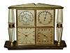 Angelus, Swiss-made weather station in brass and clear acrylic case with 8 day alarm clock, calendar, barometer and Celsius thermometer, c1955
