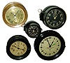 Clocks- 6 (Six) Seth Thomas Clock Co., Thomaston, Conn., marine timepieces - five with black phenolic hinged-bezel cases: 5" dial brass case with bayonet-mount bezel and side winding; 8" dial U.S. Army Air Forces with second hour hand; one 5" dial in brass case; one 3 1/2" dial Mark 1 Boat Clock U.S. Navy 1942 with rear winding and one 6" dial Mark 1 Deck Clock U.S. Navy 1941 rear wind; 6" dial with twin-springs.