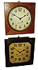 Clocks- 5 (Five) wall clocks: Howard Miller World Time oak case plug-in electric; Telechron bronzed metal case plug-in electric: Seth Thomas square oak case mechanical 8 day time-only; Seikosha square wood 8 days, time and strike,; Waterbury 8" dial Oak octagonal case with time only, lever movement.