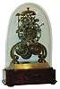 English-made, double fusee, bell striking skeleton clock with heavy scroll frame on heavy brass plinth and rosewood base, c1850