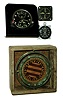 Navigational Instruments - 4 (Four): Russian 3" dial aircraft clock on acrylic stand with signed and numbered dial and rear electric terminals; Wittnauer 2" dial 8 day aircraft clock; Swiss aircraft stopwatch on aluminum mount plate; Star, Boston, gimbaled floating compass in wood box (no cover).