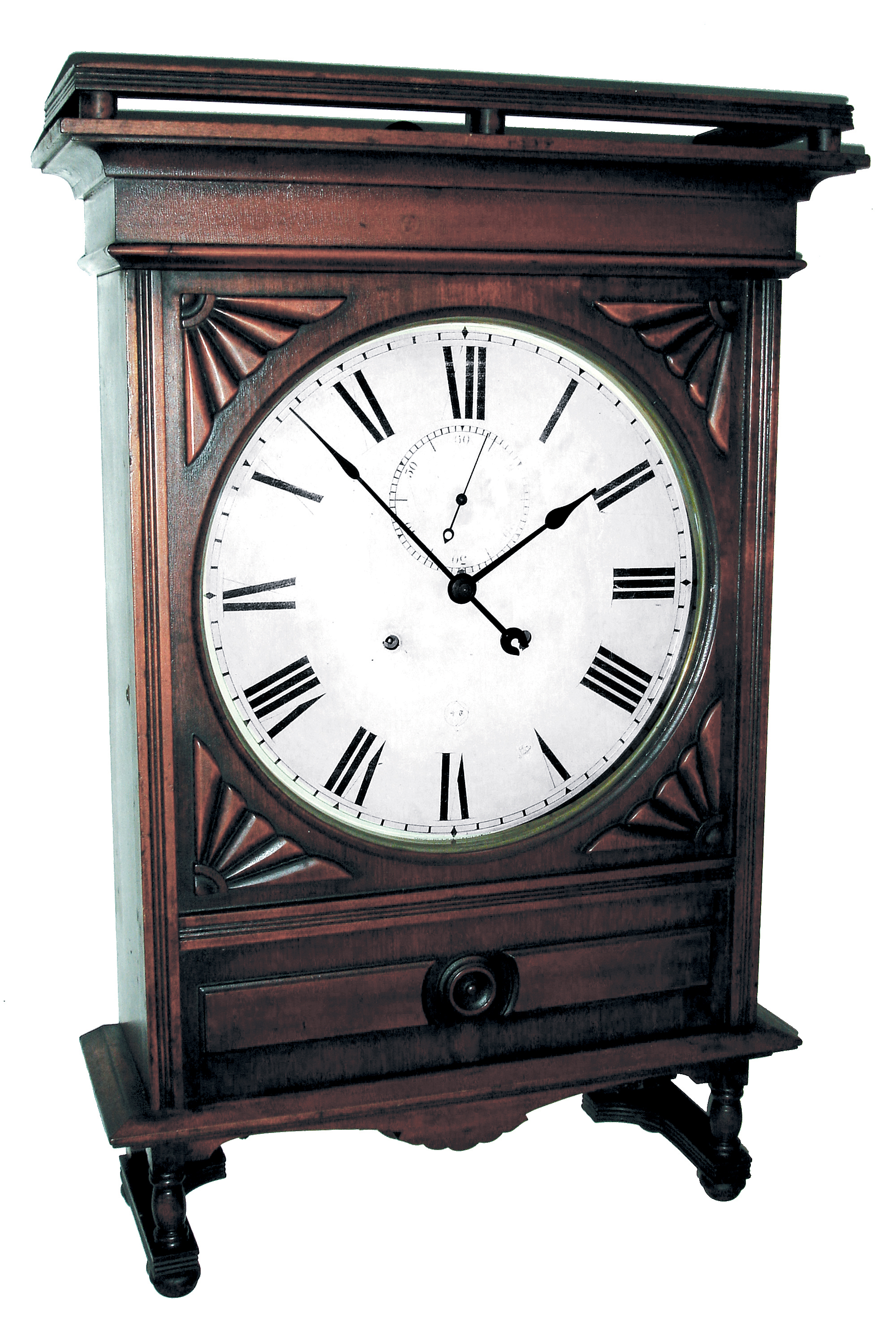 Seth Thomas Clock Co., Thomaston, Conn., Ò14 Inch LobbyÓ wall clock, 15 days, time only, double, spring driven movement in a mahogany case with a painted metal dial, c1880 — Antique Clocks Price Guide