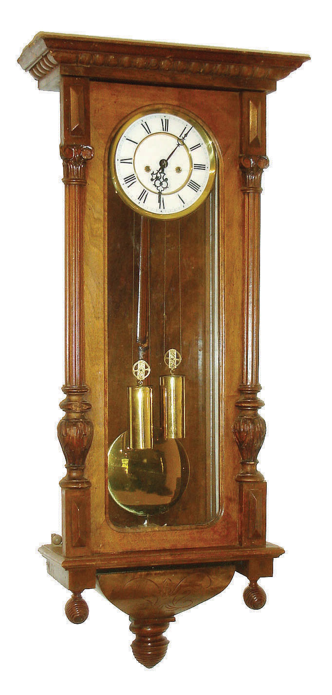 Clocks- 3 (Three) German, 8 days, two weight time and strike, Vienna Regulator style wall clocks in walnut cases, late 19th century — Antique Clocks Price Guide