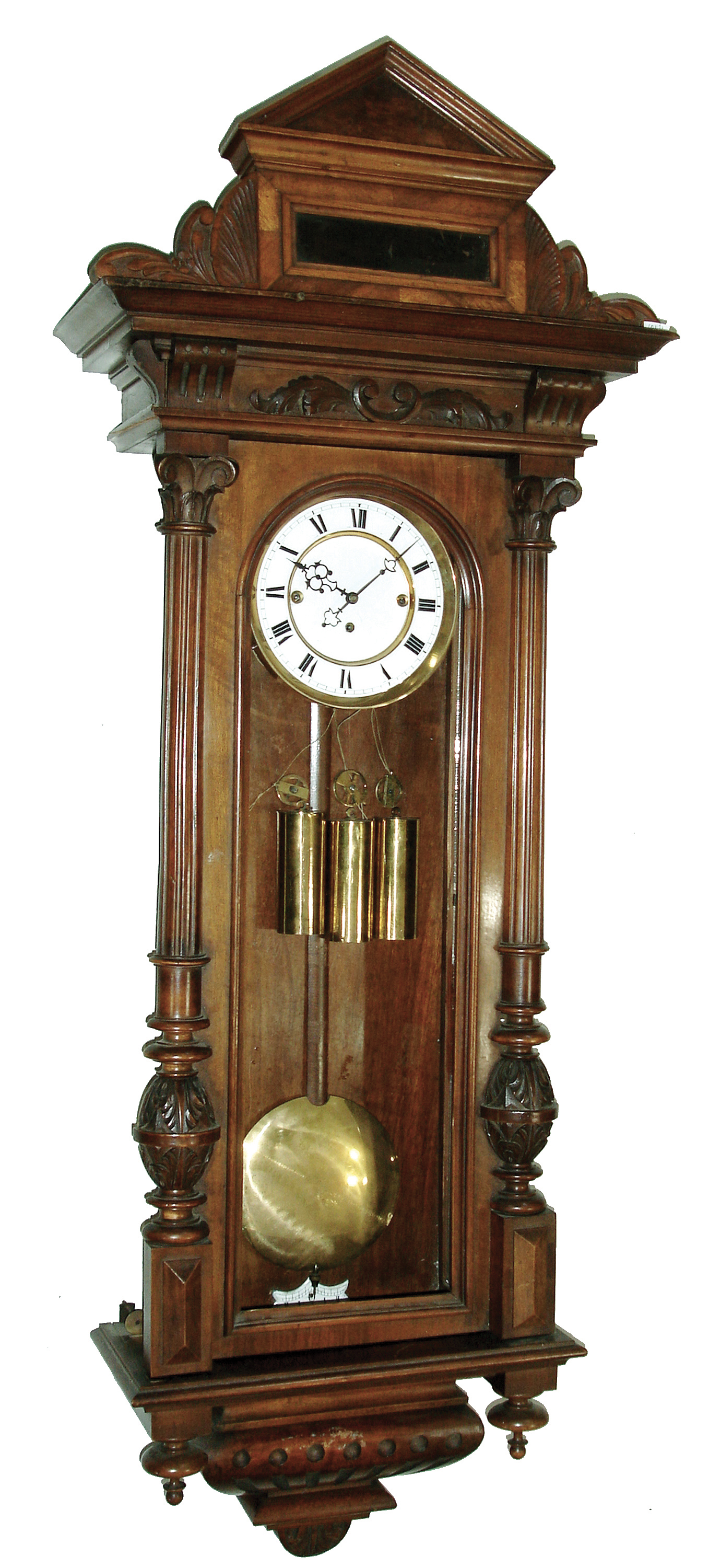 German walnut 3 weight time and quarter striking, 8 days, Vienna regulator wall clock, c1880 — Antique Clocks Price Guide
