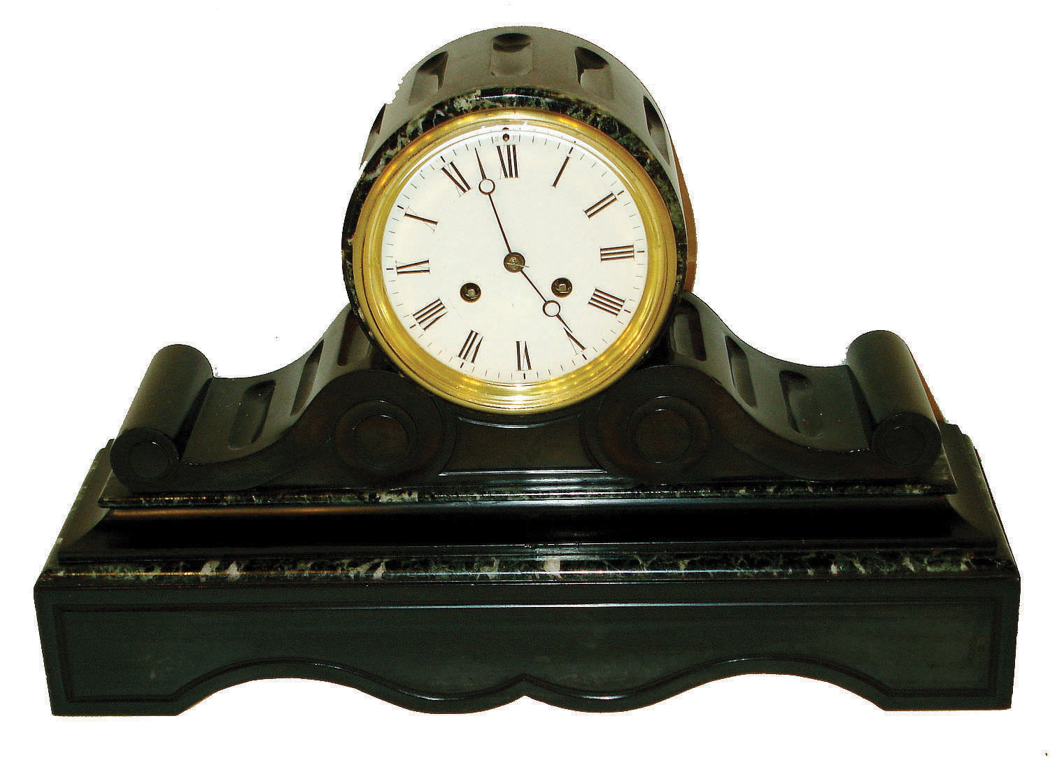 France, marble cased tambour clock, with good S. Marti (Bronze Award) Paris movement, 8 days, c1900 — Antique Clocks Price Guide