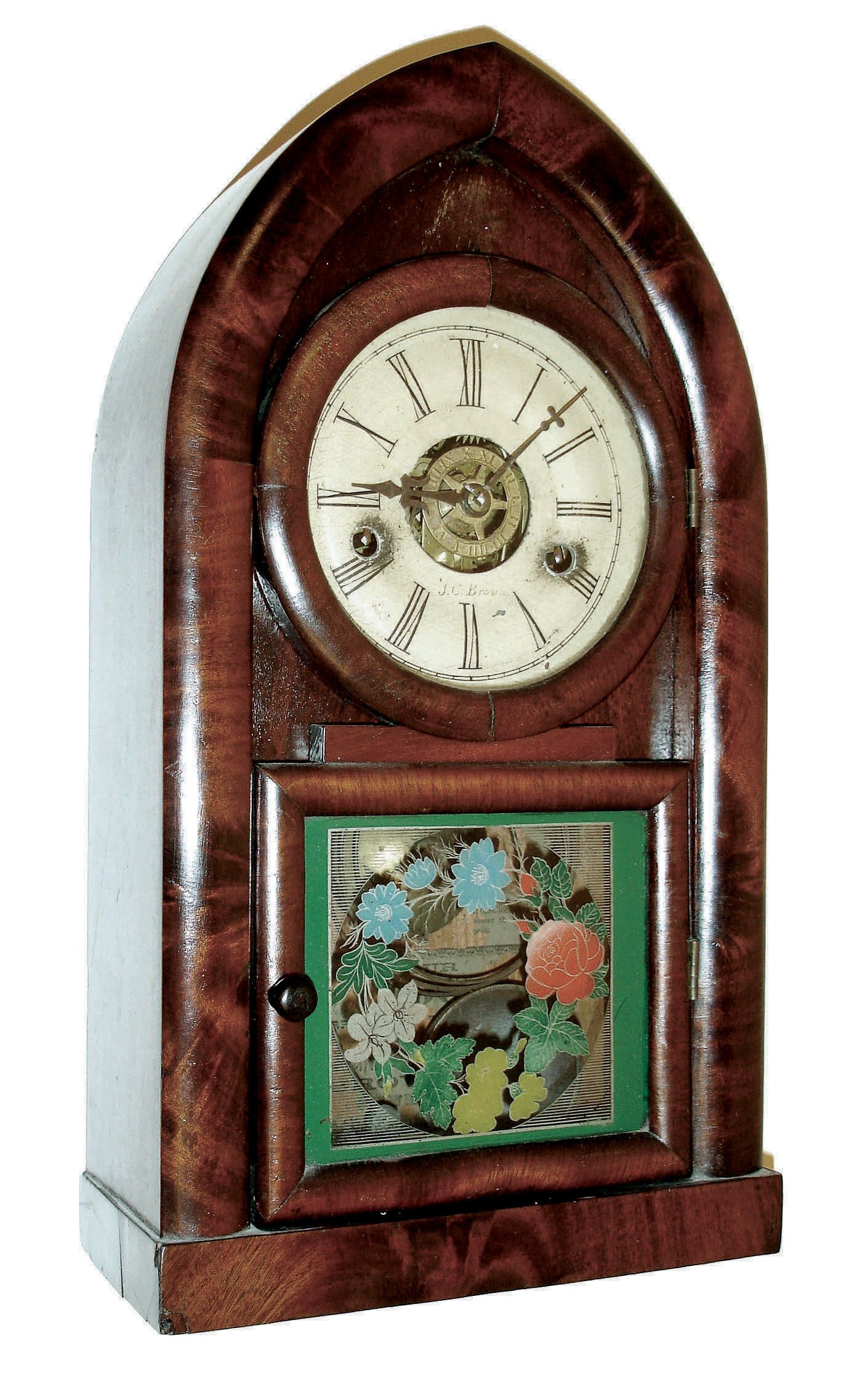 J.C. Brown, Forestville Conn., miniature plain front ÒBeehive or Round GothicÓ shelf clock, 30 hours, time, strike &amp; alarm, c1850 — Antique Clocks Price Guide