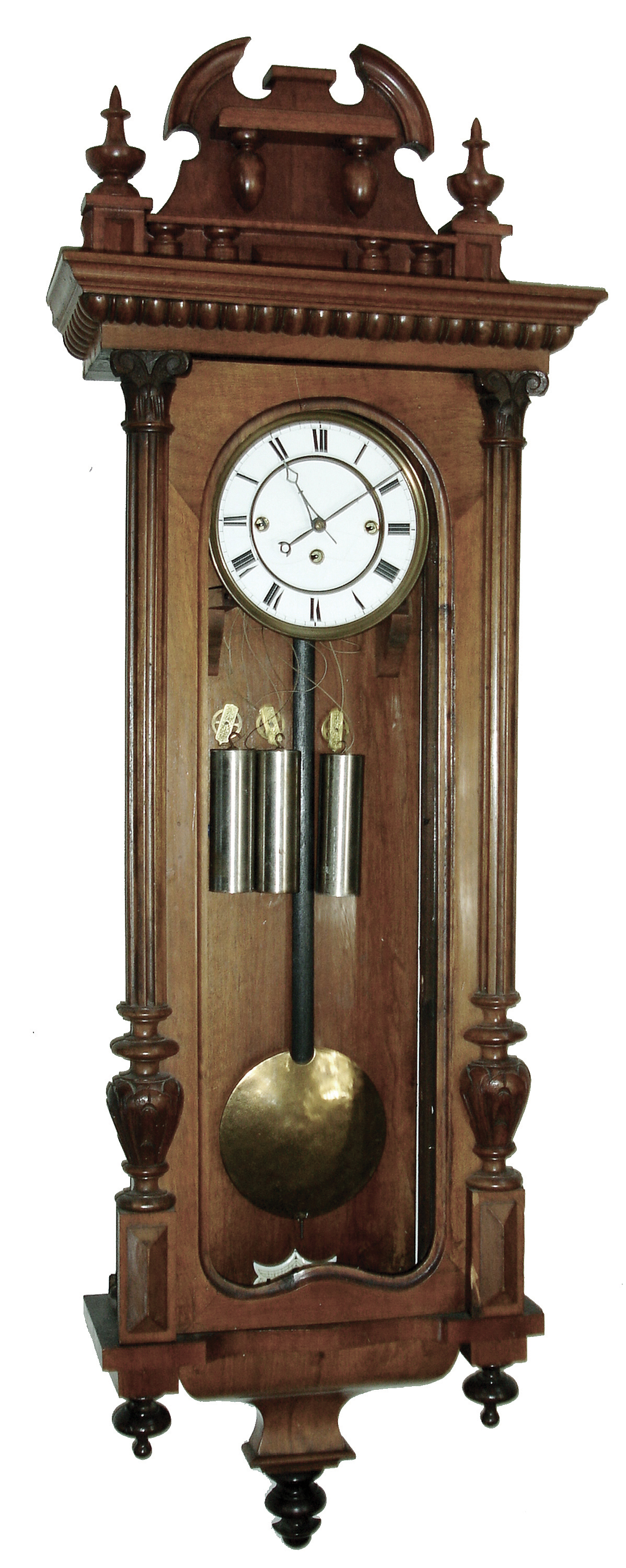 German walnut 3 weight, 8 days, time and quarter striking Vienna regulator, c1890 — Antique Clocks Price Guide