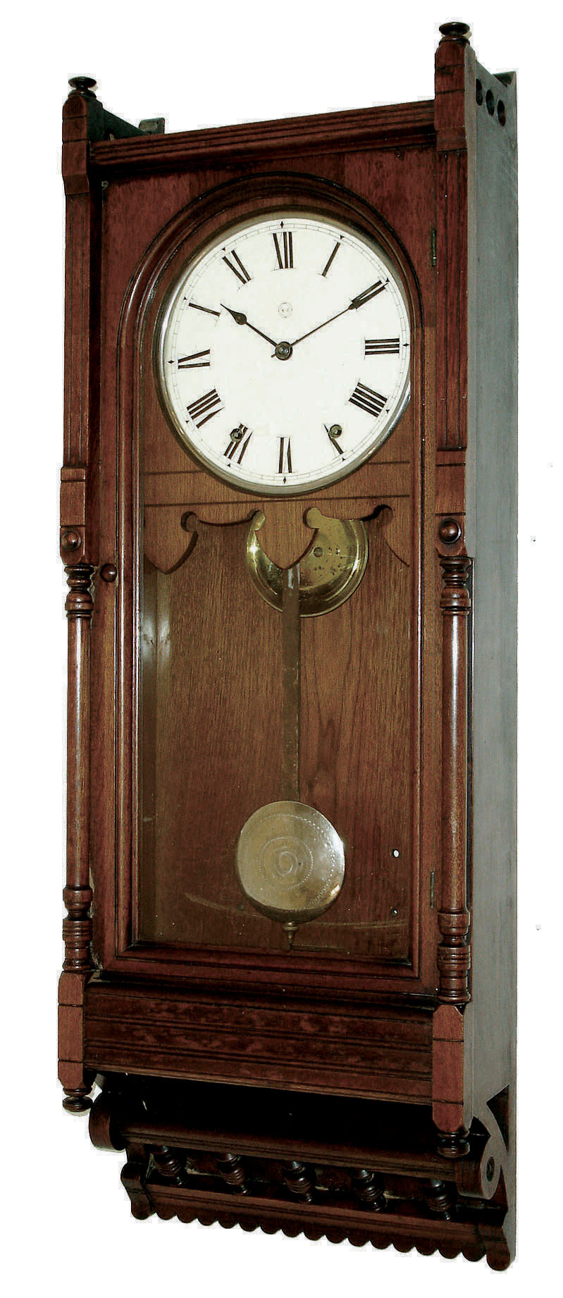 Seth Thomas Clock Co., Thomaston, Conn., ÒQueen AnneÓ 8 days, time &amp; hour strike (on large bell) wall clock in walnut case, c1883. — Antique Clocks Price Guide