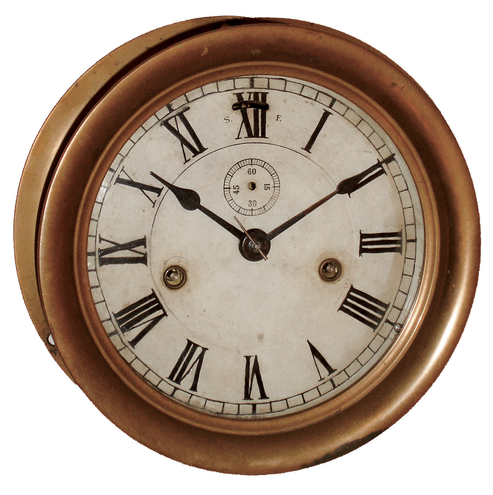Seth Thomas Clock Co., Thomaston, Conn., ÓMerrimacÒ, 8 days, time only, brass marine clock, No 10 twin-spring movement, c1935 — Antique Clocks Price Guide