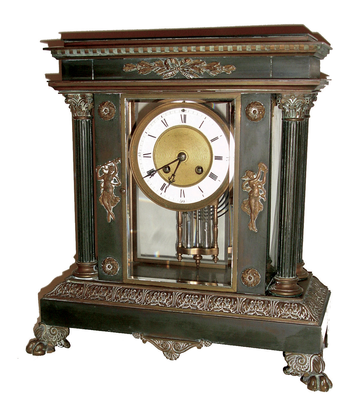 French, large &amp; imposing Ò4-glassÓ crystal regulator, the case of bronze with gilt accents, as-found, c1900 — Antique Clocks Price Guide