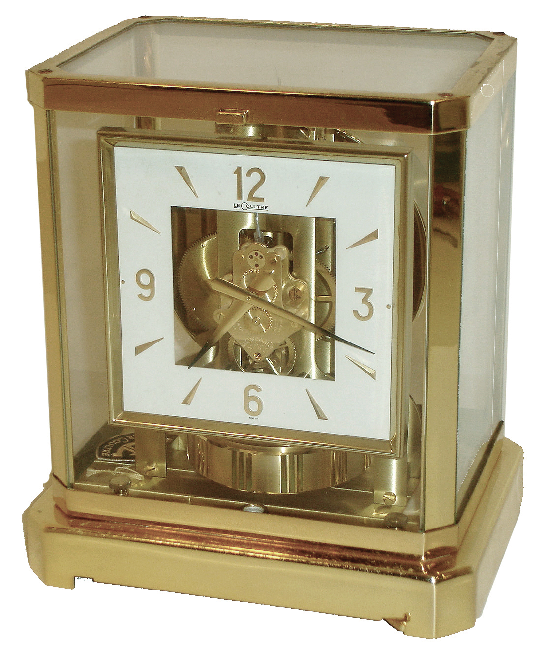 Jaeger-LeCoultre Atmos Swiss gold-plated brass and glass perpetual mantel clock, No. 246924, c1965 — Antique Clocks Price Guide