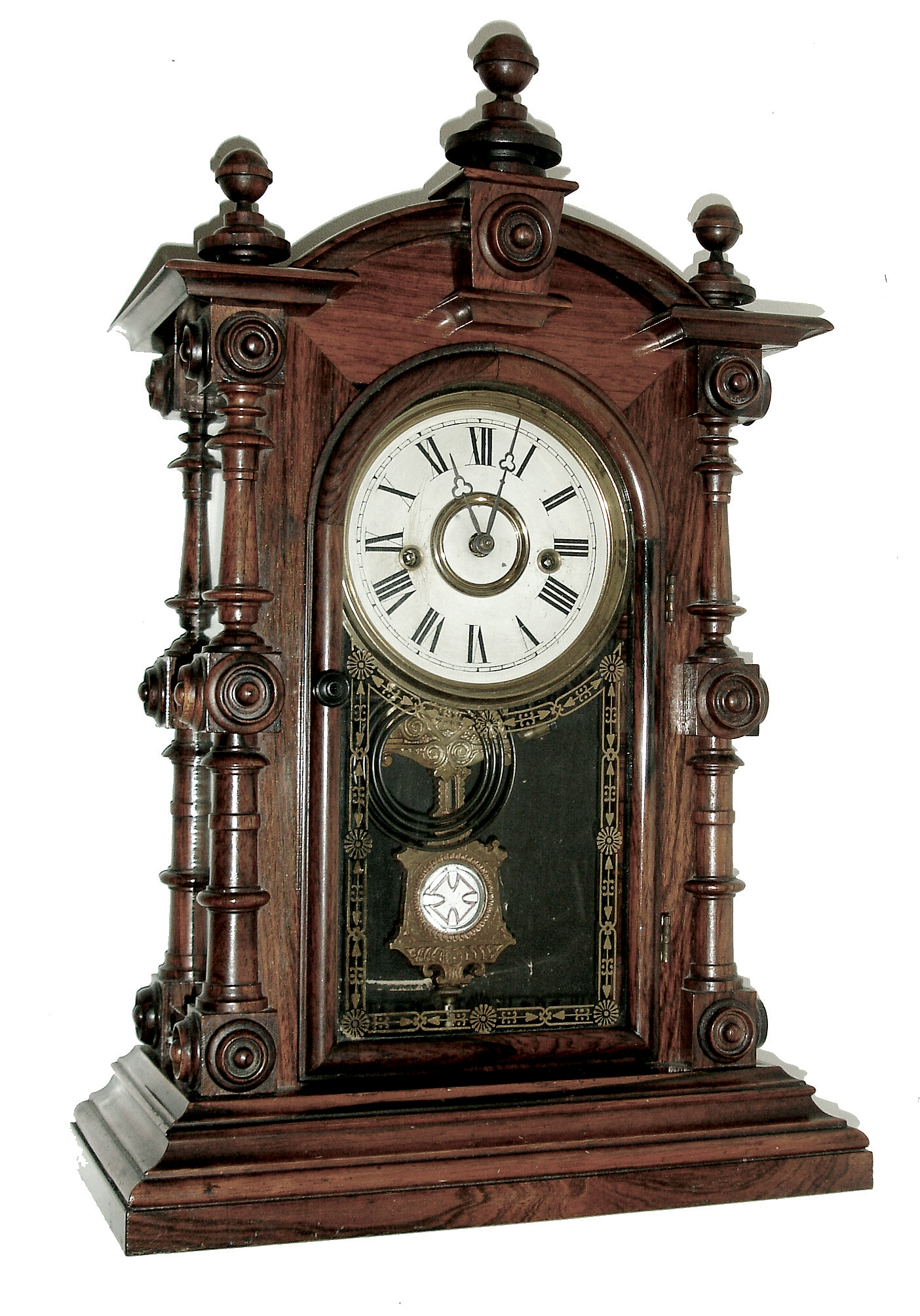 Welch, Spring &amp; Co.,Forestville, Conn., ÓPatti, V.P.Ò (also known as Patti, No. 1) model rosewood shelf clock, from their popular series named for the famous Spanish-born opera singer, Adelina Patti (1843-1919), c1880 — Antique Clocks Price Guide