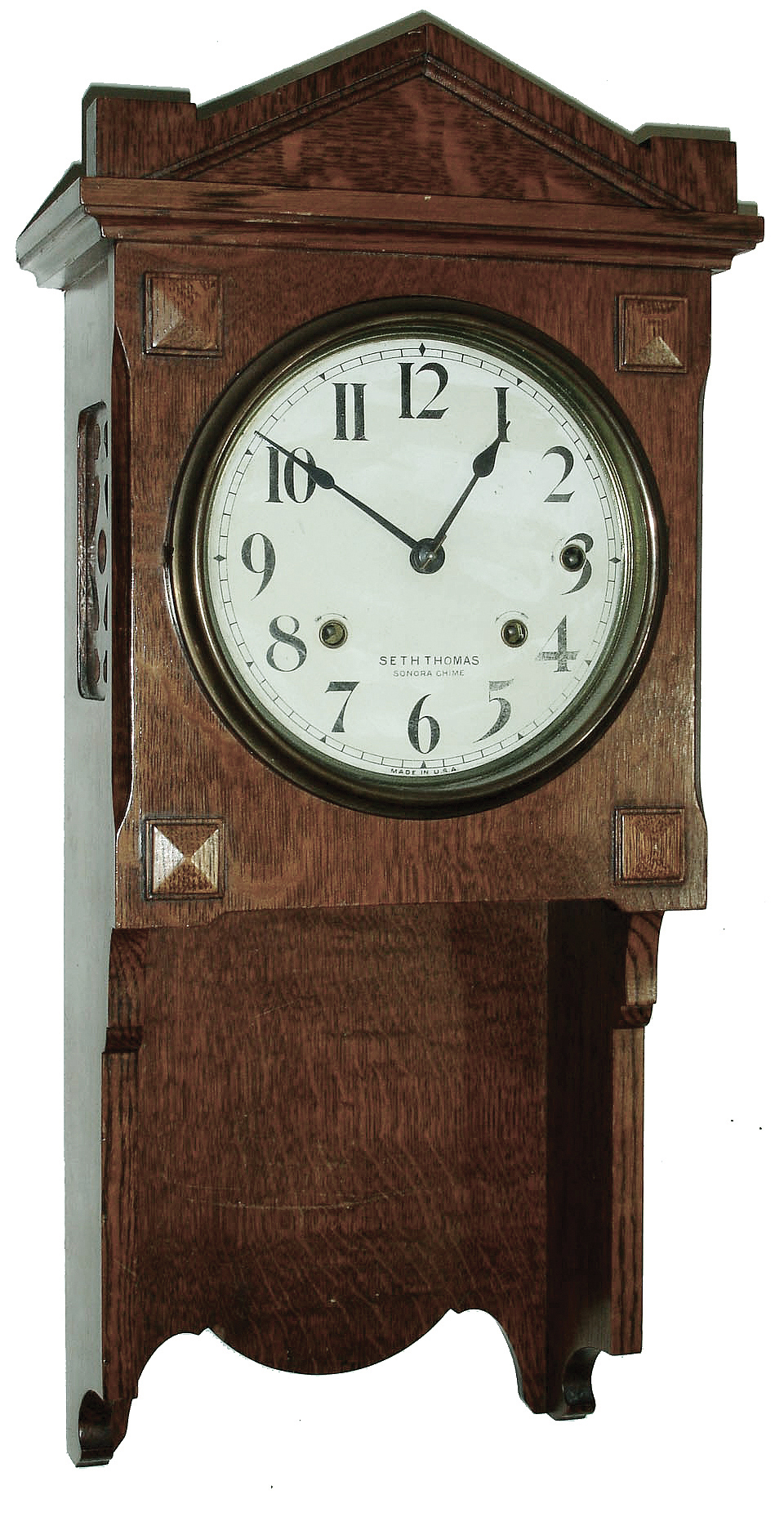 Seth Thomas Clock Co., Thomaston, Conn., ÒChime Clock, No. 101Ó Sonora Chime oak, 8 days, four-bell Westminster Chime wall clock, c1914 — Antique Clocks Price Guide