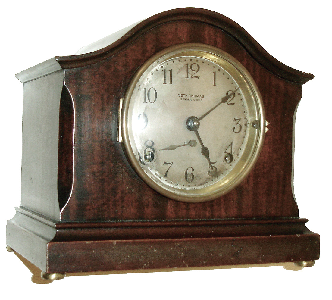 Seth Thomas Clock Co., Thomaston, Conn., ÓChime Clock No. 255Ò, 8 days, time and strike, spring brass movement 8 bell Sonora Chime mantel clock. This clock will play Wittington or Westminster chimes, c1914 — Antique Clocks Price Guide