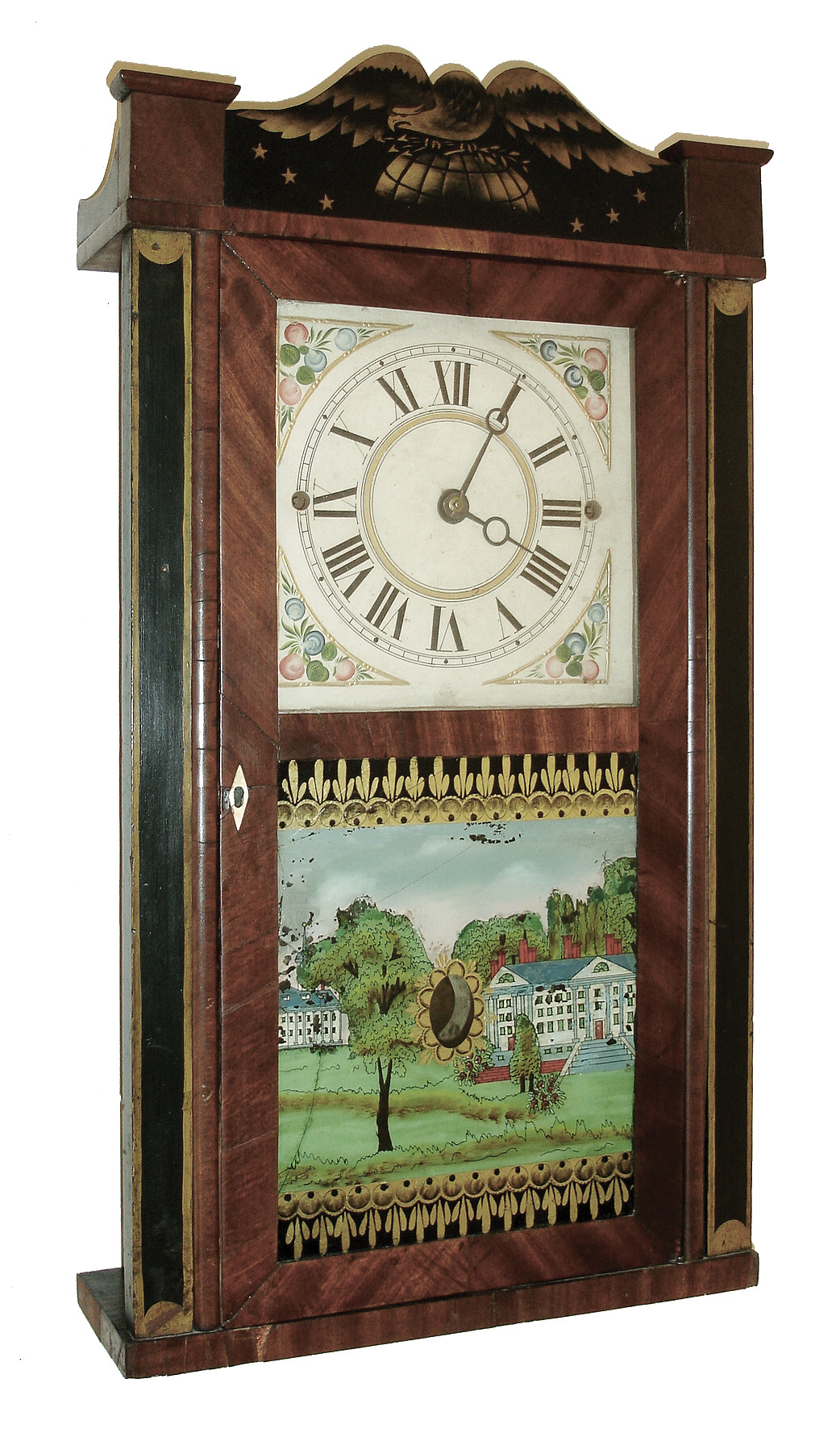 Elliott C. Talmadge, Torrington, Conn., 30 hours, time and strike, weight-driven wood movement in small size column &amp; splat shelf case, c1831 — Antique Clocks Price Guide