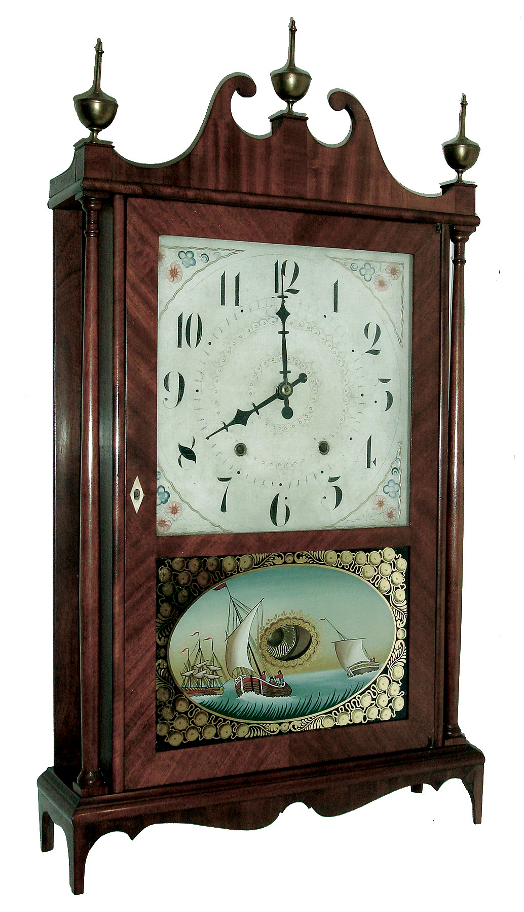 Seth Thomas, Plymouth, Conn., 30 hours, time and strike, weight wood movement pillar &amp; scroll shelf clock, c1825 — Antique Clocks Price Guide