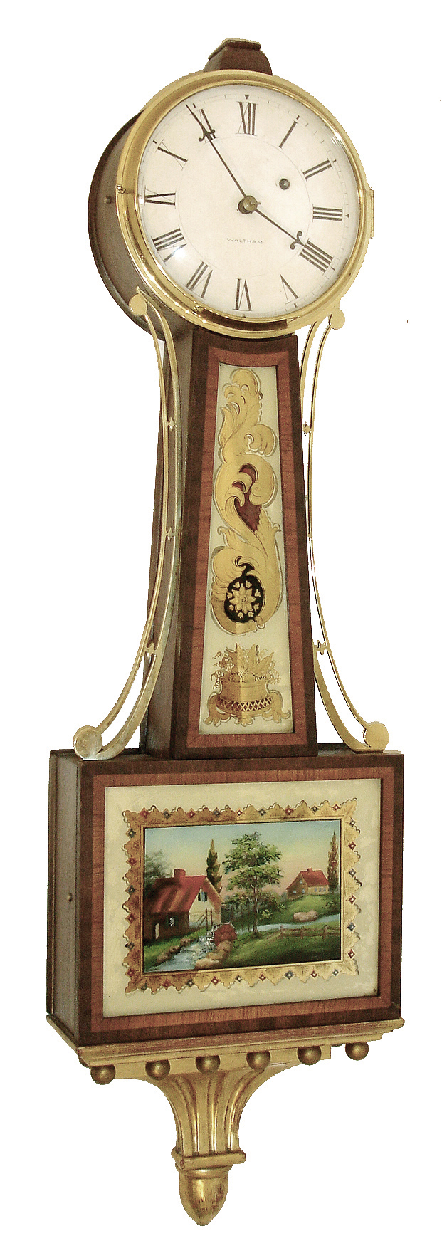 Waltham Clock Co., Waltham, Mass., ÓNo. 31 ColonialÒ, 8 days, weight brass movement Patent or banjo timepiece, c1905 — Antique Clocks Price Guide